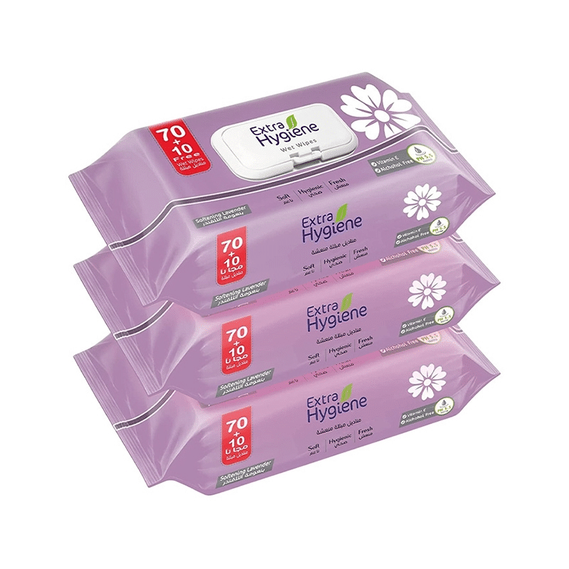 Extra Hygiene Softening Lavender Wet Wipes - 80 Wipes x 3 Pieces Extra Hygiene Softening Lavender Wet Wipes - 80 Wipes x 3 Pieces - Image 1