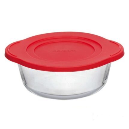 Pasabahce Borcam Round Casserole With Red Cover